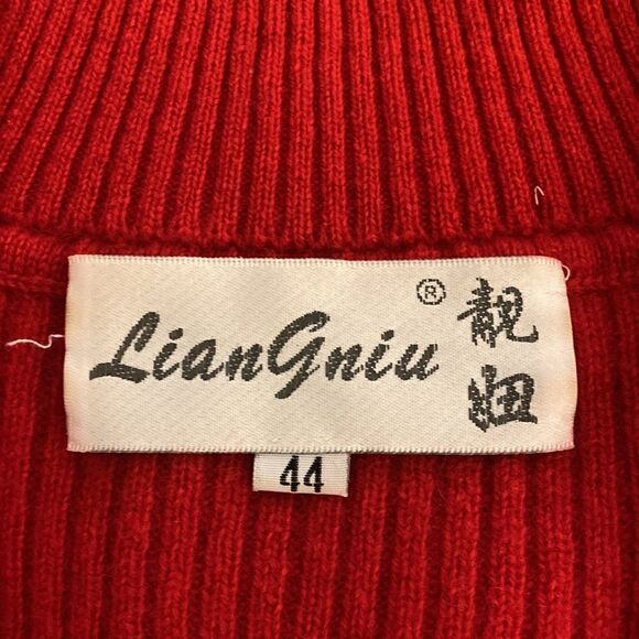 Women’s Ribbed Wool Blend Red Sweater with Black & Rhinestone 1/4 Zipper. Size S - Picture 6 of 6